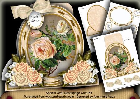 Peach Roses Special Large Oval Card Mini Kit