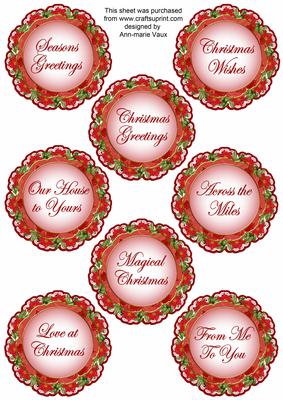 Red Bells Lace Doily Christmas Sentiment Sheet