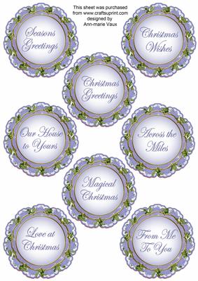 Blue Church Lace Doily Christmas Sentiment Sheet