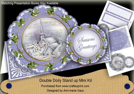 Blue Church Christmas Double Doily Card Mini Kit