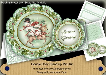 Reindeer Trio Christmas Double Doily Card Mini Kit