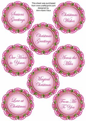 Cerise Candle Lace Doily Christmas Sentiment Sheet