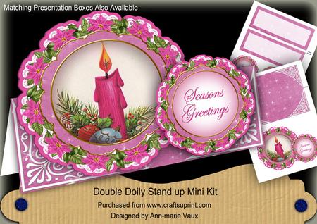 Cerise Candle Christmas Double Doily Card Mini Kit