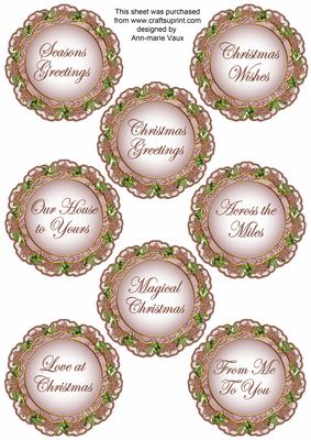 Snowy Village Lace Doily Christmas Sentiment Sheet