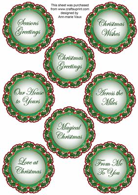 Green Tree Lace Doily Christmas Sentiment Sheet