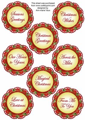 Red Candle Lace Doily Christmas Sentiment Sheet