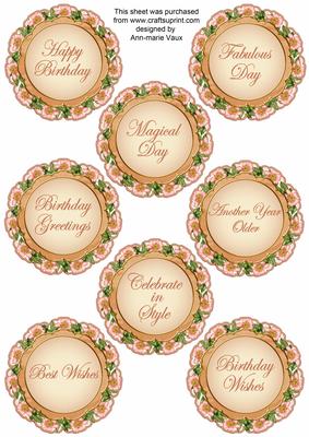 Peach Bouquet2 Doily Birthday Mix Sentiment Sheet