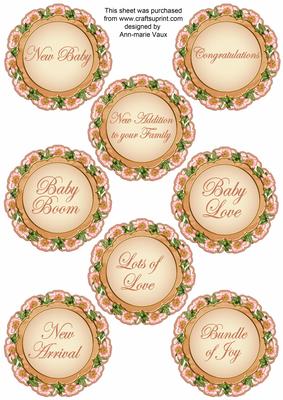 Peach Bouquet2 Doily New Baby Mix Sentiment Sheet