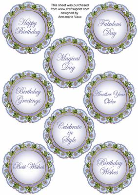 Blue Bouquet4 Doily Birthday Mix Sentiment Sheet