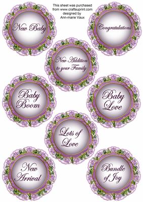 Lilac Bouquet Doily New Baby Mix Sentiment Sheet
