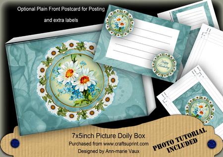 Teal Daisies Doily 7x5in Presentation Box m Kit