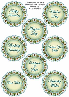 Teal Daisies Doily Birthday Mix Sentiment Sheet