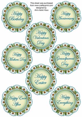 Teal Daisies Doily Happy Everything! Mix Sentiment Sheet