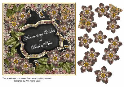 Black m Fleur Anniversary Wishes 7in Fancy Decoupage Topper