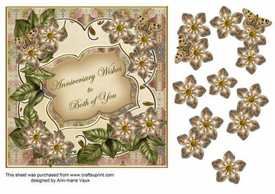Cream Fleur Anniversary Wishes 7in Fancy Decoupage Topper