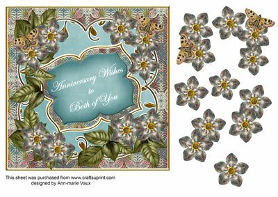 Dteal Fleur Anniversary Wishes 7in Fancy Decoupage Topper