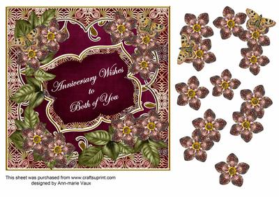 Hotpink Fleur Anniversary Wishes 7in Fancy Decoupage Topper