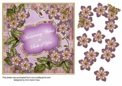 Lilac Fleur Anniversary Wishes 7in Fancy Decoupage Topper