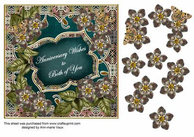 Peacock Fleur Anniversary Wishes 7in Fancy Decoupage Topper