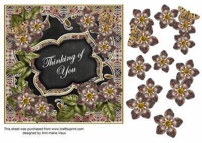 Black Met Fleur Thinking of You 7in Fancy Decoupage Topper