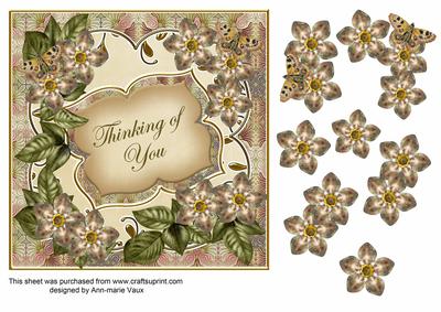 Cream Met Fleur Thinking of You 7in Fancy Decoupage Topper