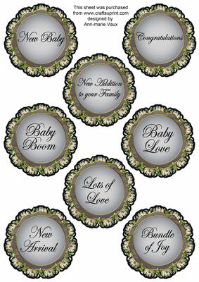 Black Tulips Doily New Baby Mix Sentiment Sheet
