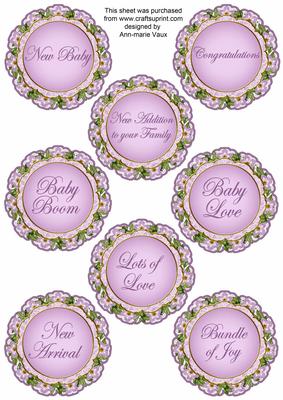 Lilac Bell Doily New Baby Mix Sentiment Sheet