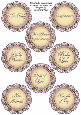 Lavender Fairy Doily New Baby Mix Sentiment Sheet