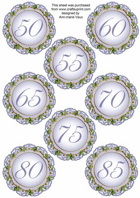 Blue Fmk Dotty Doily Numbers 50 to 85 Topper Sheet