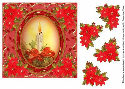 Single Red Candle 7in Oval Ribbon Decoupage Topper Sheet