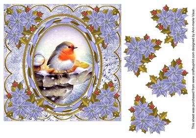 Blue Robin 7in Oval Ribbon Decoupage Topper Sheet