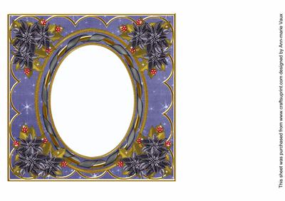 Black Poinsettia Dblue 7in Ribbon Oval Insert Panel