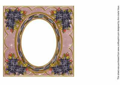 Black Poinsettia Dpink 7in Ribbon Oval Insert Panel