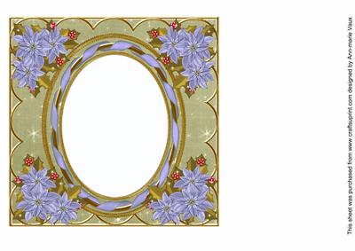 Blue Poinsettia Olive 7in Ribbon Oval Insert Panel