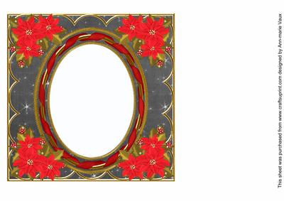 Red Poinsettia Black 7in Ribbon Oval Insert Panel