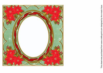 Red Poinsettia Mid Green 7in Ribbon Oval Insert Panel