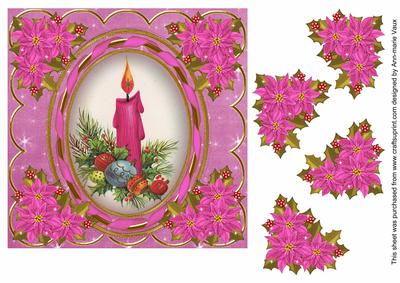 Cerise Candle 7in Oval Ribbon Decoupage Topper Sheet