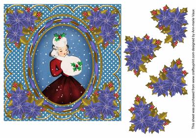 Winter Lady 7in Oval Ribbon Decoupage Topper Sheet