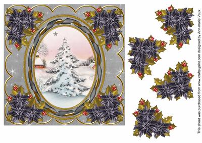 Snow Tree 7in Oval Ribbon Decoupage Topper Sheet