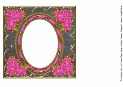Cerise Poinsettia Black 7in Ribbon Oval Insert Panel