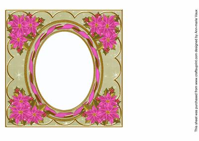 Cerise Poinsettia Cream 7in Ribbon Oval Insert Panel