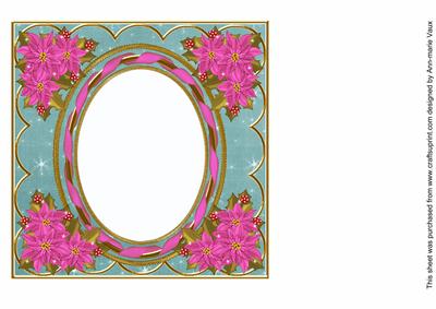 Cerise Poinsettia Dteal 7in Ribbon Oval Insert Panel