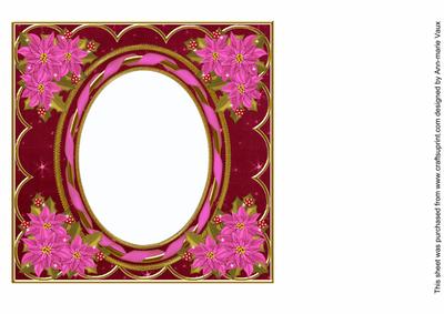 Cerise Poinsettia Hpink 7in Ribbon Oval Insert Panel