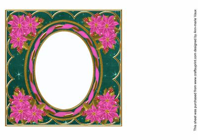 Cerise Poinsettia Peacock 7in Ribbon Oval Insert Panel
