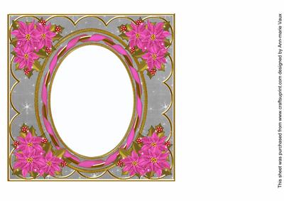 Cerise Poinsettia Silver 7in Ribbon Oval Insert Panel