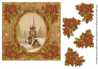 Snow Steeple 7in Oval Ribbon Decoupage Topper Sheet
