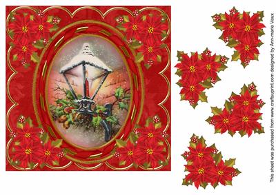 Red Lantern 7in Oval Ribbon Decoupage Topper Sheet