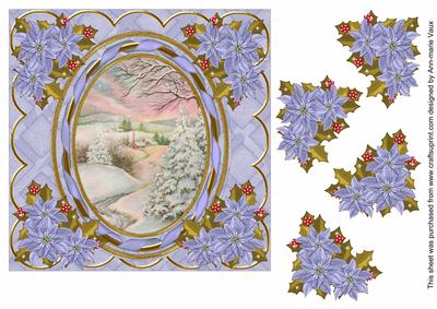 Snowscene2 7in Oval Ribbon Decoupage Topper Sheet