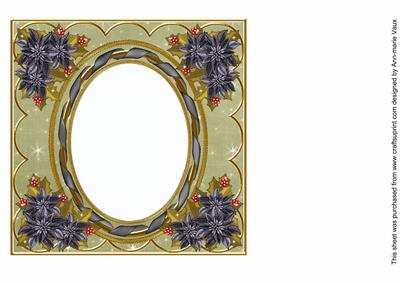 Black Poinsettia Olive 7in Ribbon Oval Insert Panel