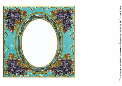 Black Poinsettia Teal 7in Ribbon Oval Insert Panel